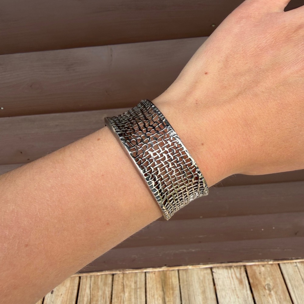 Silpada‎ 925 Sterling Silver Woven Mesh Wide Cuff Bracelet Textured Statement